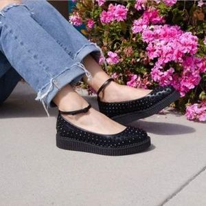 TUK Black Spiked Point Ballet Ankle Strap Creeper